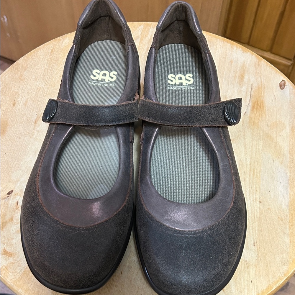 SAS Dark Brown Suede Mary Jane Flats size 9.5 M